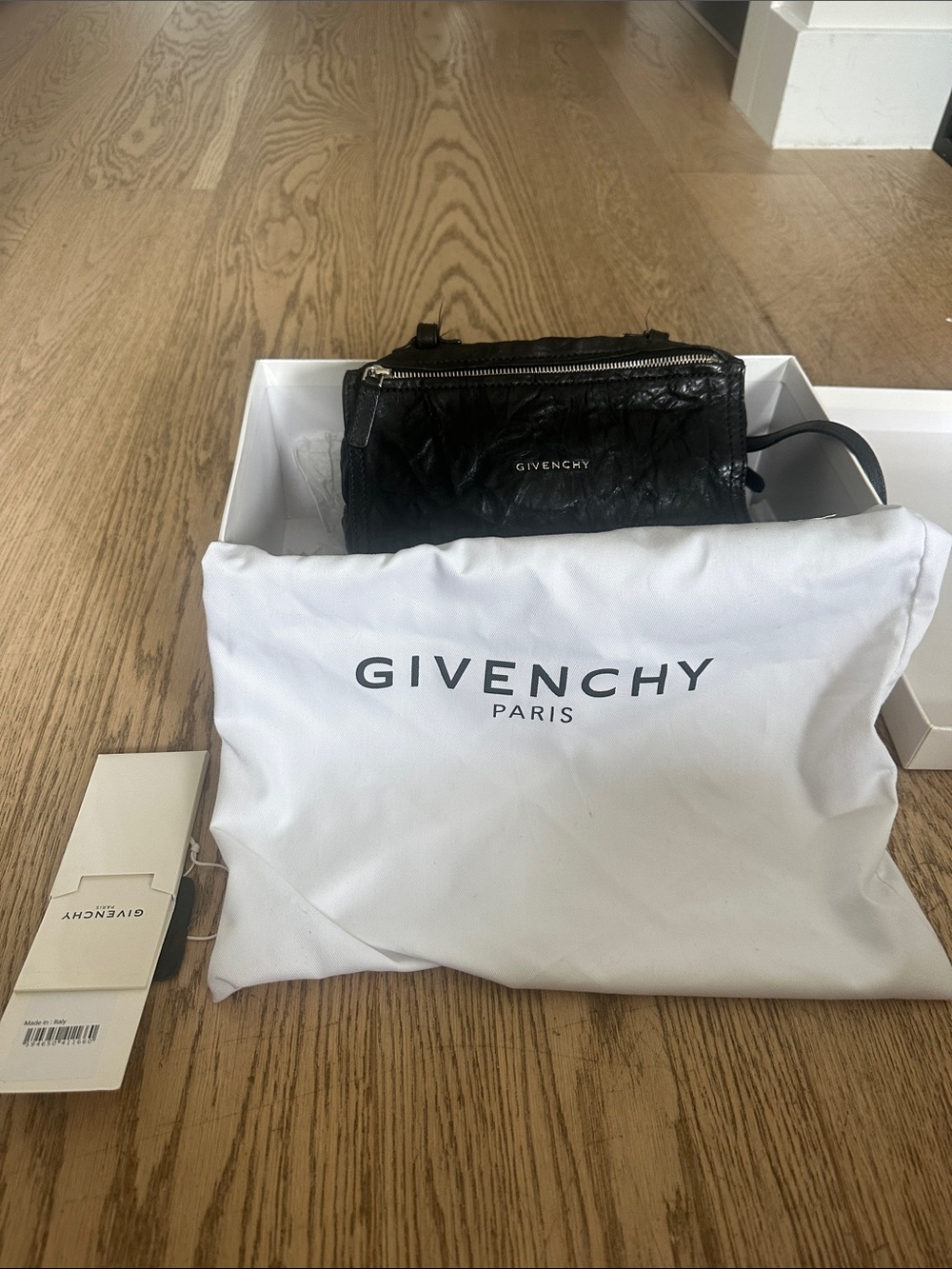 Givenchy Pandora Black Crinkled Leather Mini Shoulder Bag